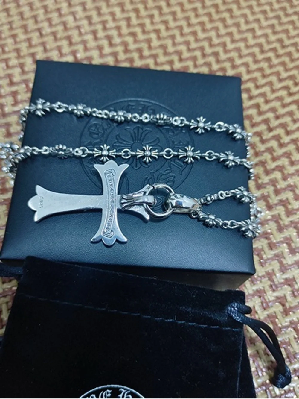 Chrome Hearts Silver Floral Cross Pendant Necklace